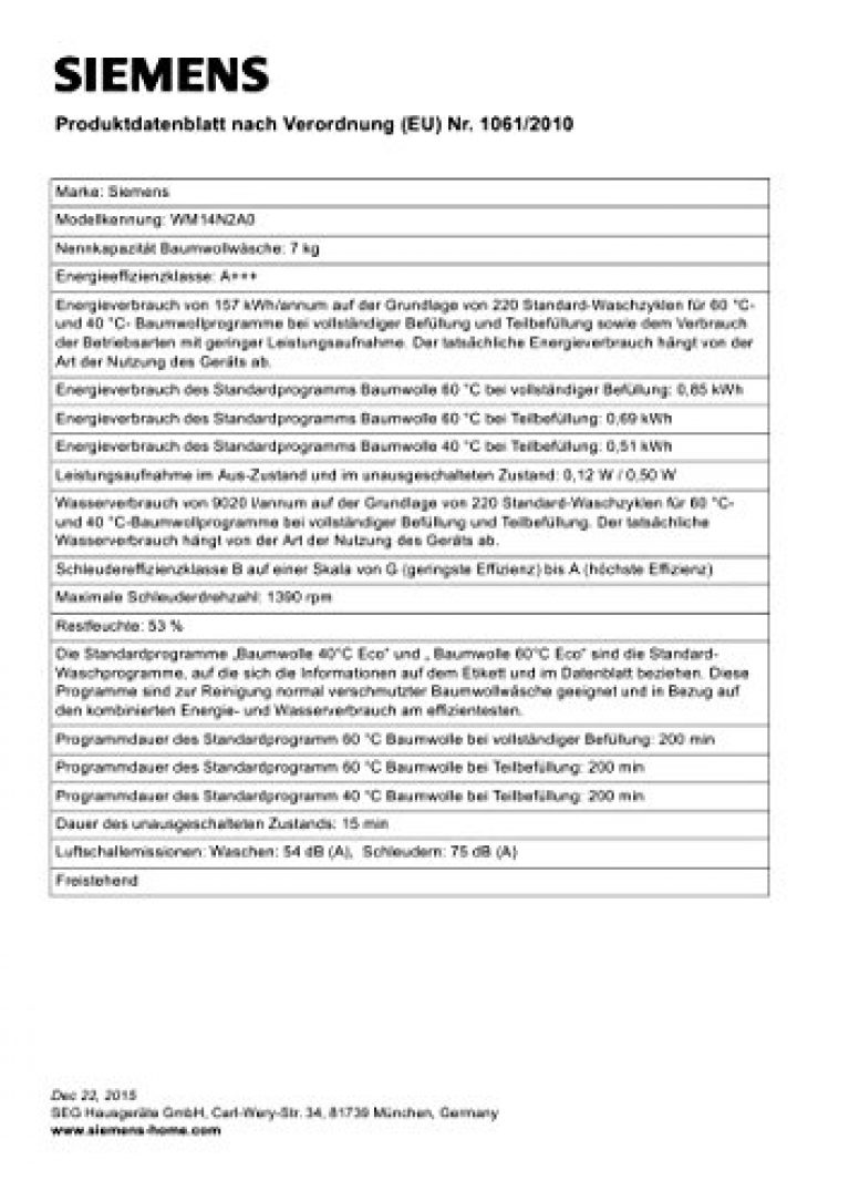 Siemens WM14N2A0 - Produktbild 4